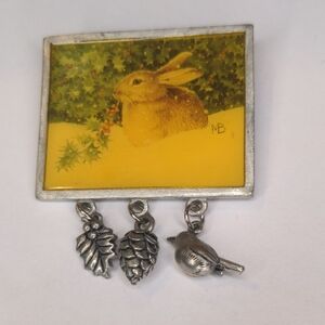 Vintage 90s Marjolein Bastin Bunny Rabbit Brooch Enamel Easter Cottagecore